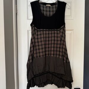 Plaid Layered Tank Dress Black/Grey